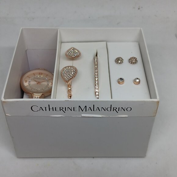 Catherine Malandrino CMO5178 Women's 34mm Rose Tone Watch + Jewelry Sample Set - Picture 9 of 11